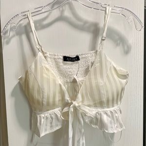 Akira Tie White Ruffle Crop Top - Medium